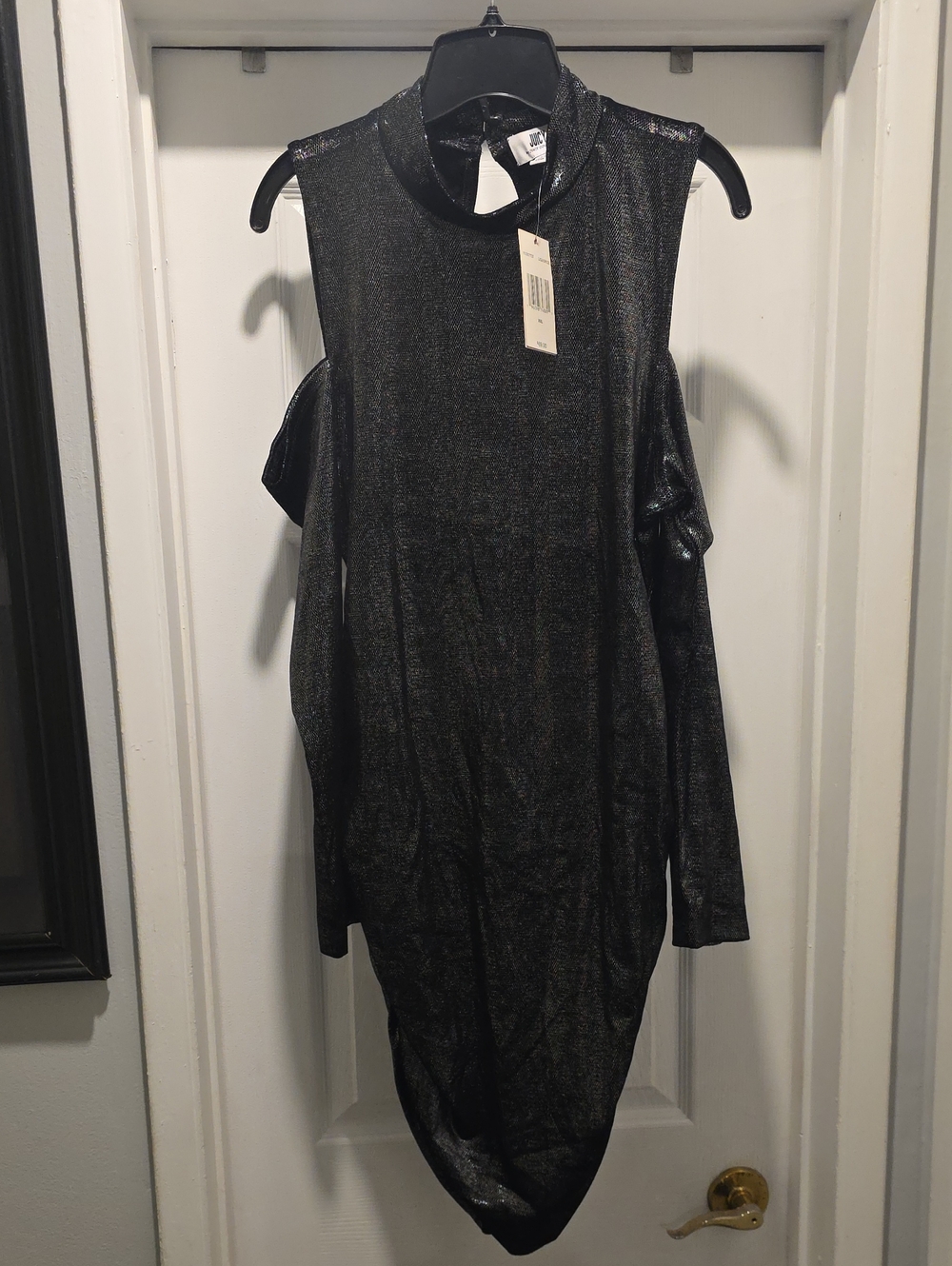 Juicy Couture Metallic Black Long-Sleeve Cold-Shoulder Dress